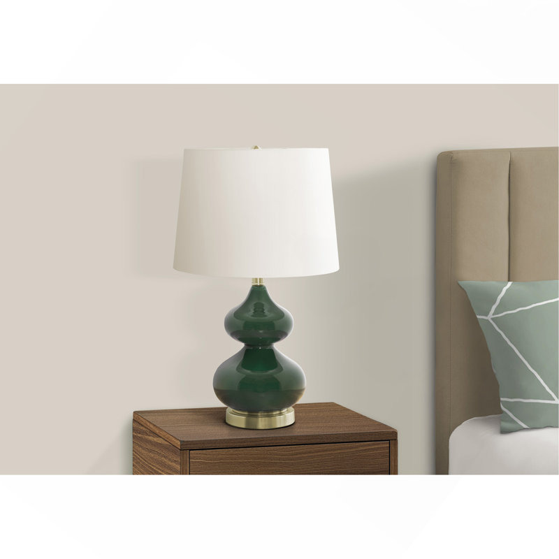 Lampe de table Hino, corps tourné en céramique 24 po, abat-jour tambour ivoire, Vert