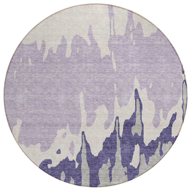 Tapis d'intérieur rond lavable abstrait mauve et ivoire 8 pi