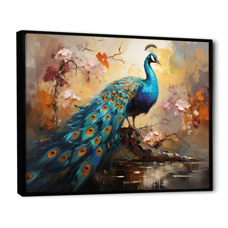 «Peacock Expressionist Portrait III - Peacock», art mural encadré, Cadre flottant noir, 16" H x 32" W
