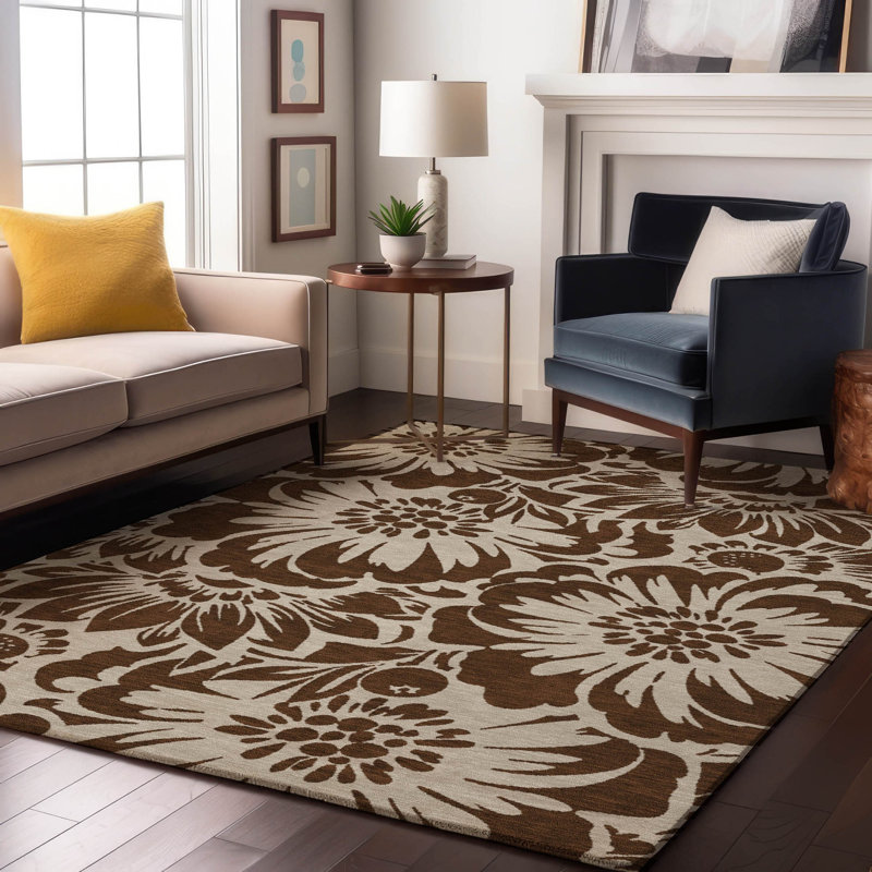 Premium Machine Washable Cerrito AMF551 Brown Rug, Rectangle 2'6" x 3'10"