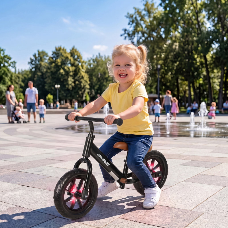 AIYAPLAY 11.2" Balance Bike with Lighting Wheels for 2-5 Years, Black, Black