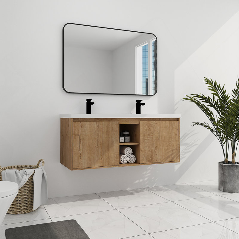 Meuble-lavabo mural avec lavabo double, charnière de porte à fermeture en douceur