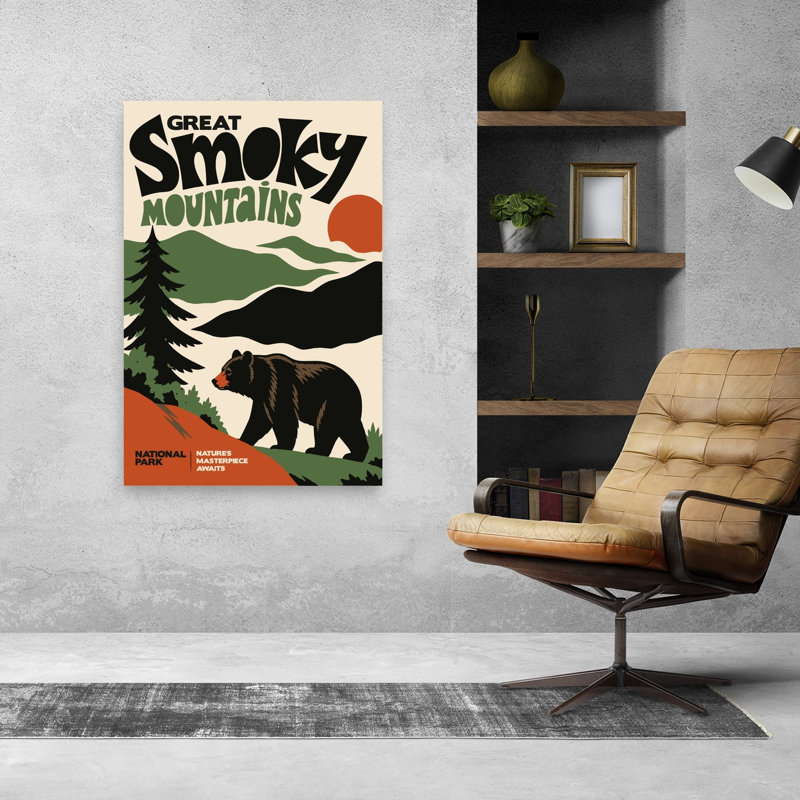 «Great Smoky Mountains Bear», reproduction d'art rétro de paysage d'ours rétro, H 48 po x l 32 po
