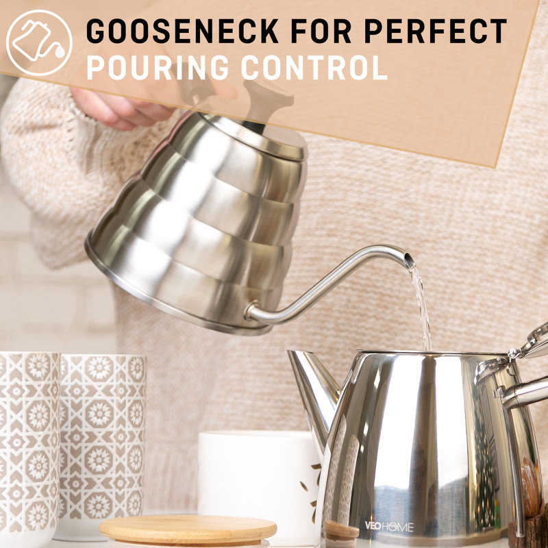 Stylish Pour Over Coffee Kettle with Classic Long Gooseneck Thermometer-1L - Quality Stainless Steel