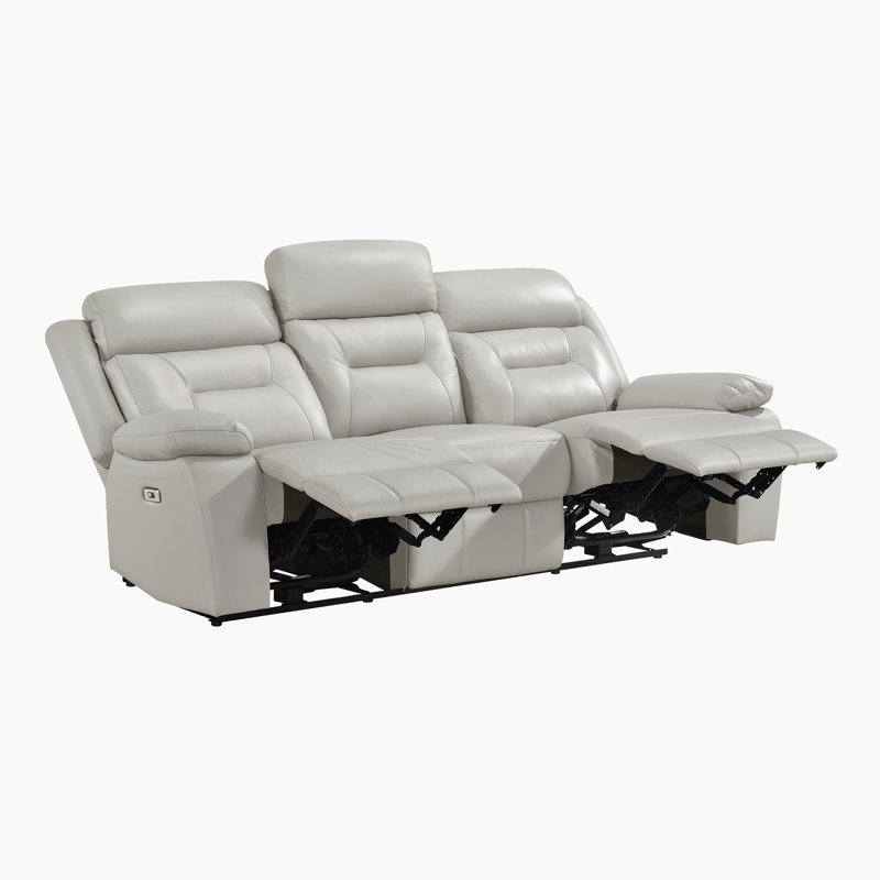 Canapé inclinable électrique en cuir fleur de 87 po Hornbeck, Cuir synthétique argent, Courant