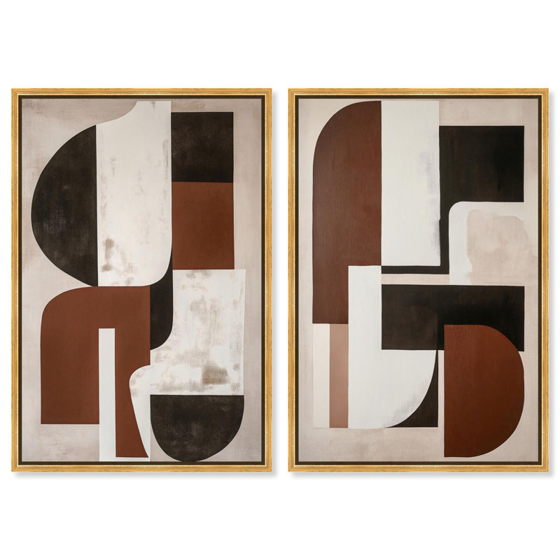 «Neutral Luxe Boho Art», ensemble de 2 impressions sur toile par , H 25 po x l 17 po, Doré