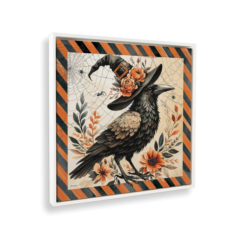«Vintage Halloween Crow II» par Nicole DeCamp, reproduction d'art, Toile avec cadre, L 30 po x H 30 po, Blanc