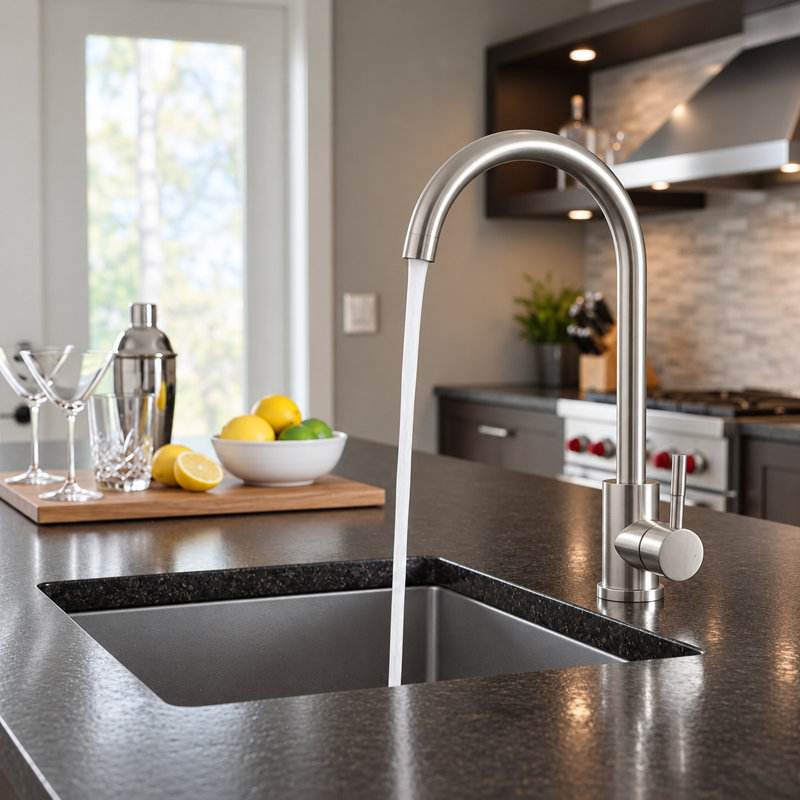 Robinet de bar Dakota Seyra contemporain à poignée unique pour cuisine, nickel brossé.
