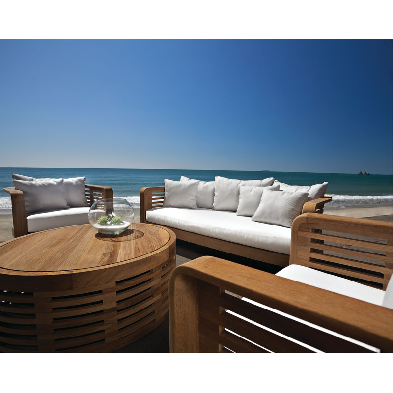 Hamilton Outdoor Round Teak Coffee Table, Glass