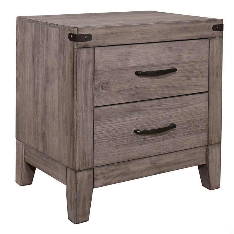 Table de chevet 1 pièce en mélamine stratifiée 2 tiroirs avec quincaillerie en métal foncé