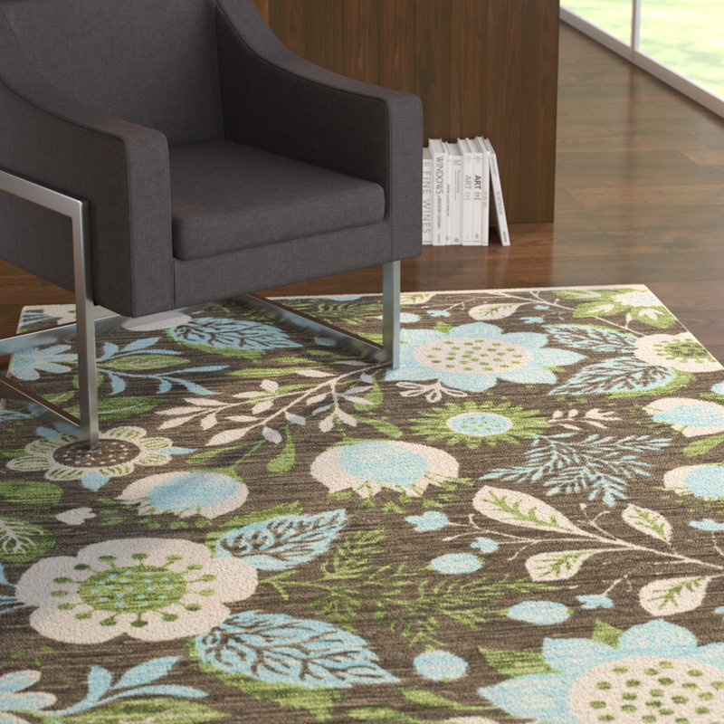 Tapis bleu / vert / gris en coton tissé à la main Moynihan, Rectangle 8 pi x 11 pi