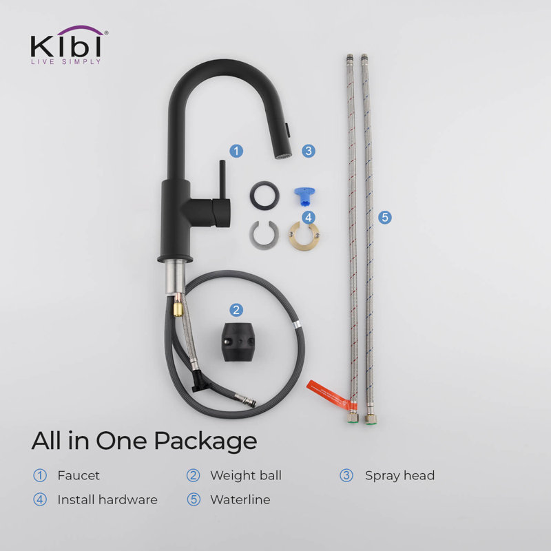 KIBI Luxe Pull Down Kitchen Faucet, Matte Black