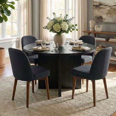 5-Piece Modern Black Round Dining Set