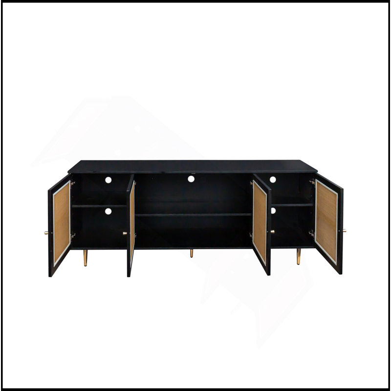 Buffet en rotin, armoire de rangement, console avec tablettes réglables pour le salon, la salle à manger et la chambre à coucher (noir)
