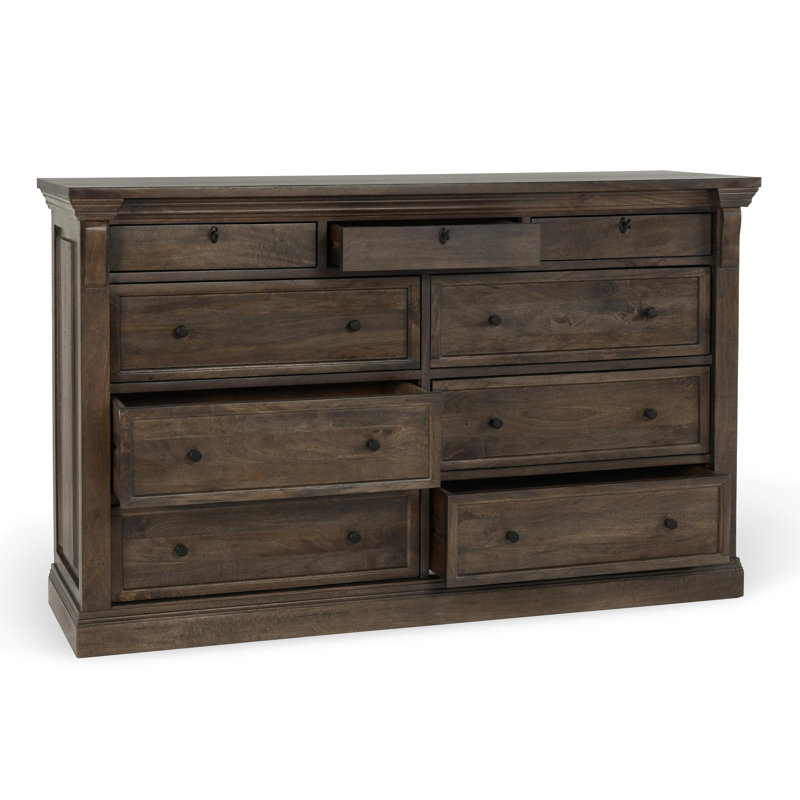 Adelaide Nine-drawer Mango Wood Dresser In Cocoa Brown, Dark Brown