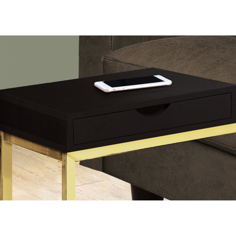 Table de chambre à coucher - Compartiment de rangement, panneau épais en métal doré, fabrication