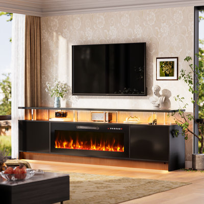 Meuble télé avec foyer 80 po, meuble télé à deux lumières DEL et console multimédia, pour téléviseur de 90 po ou moins, foyer électrique de 42 po et meuble télé