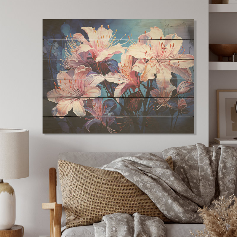 Hibiscus roses enchantés - Art sur bois de pin naturel, H 30 po x l 40 po