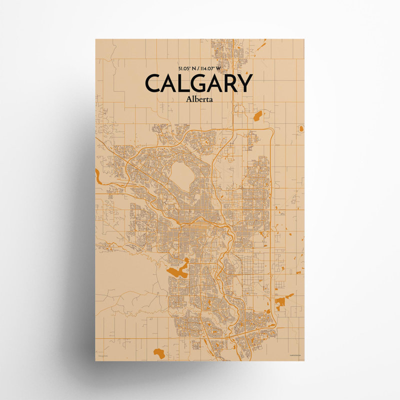 «Calgary City Map», impression rétro, H 17 po x l 11 po