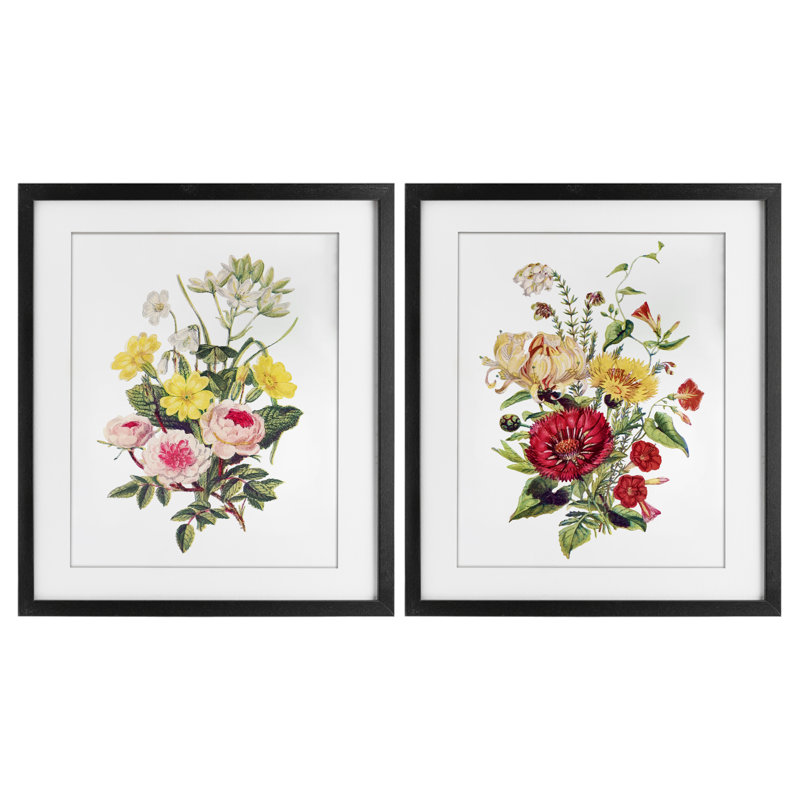 Mixed Flower Bushels, ensemble de 2 reproductions encadrées sous verre encadrées, Cadre noir minuit, H 16 po x l 13 po