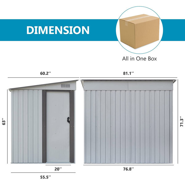 5''X7'' Galvanized Steel Storage Shed With Pent Roof