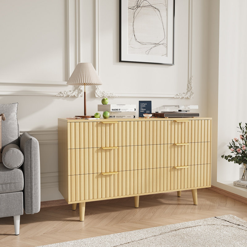 Commode 6 tiroirs pour chambre à coucher, commode en bois cannelée