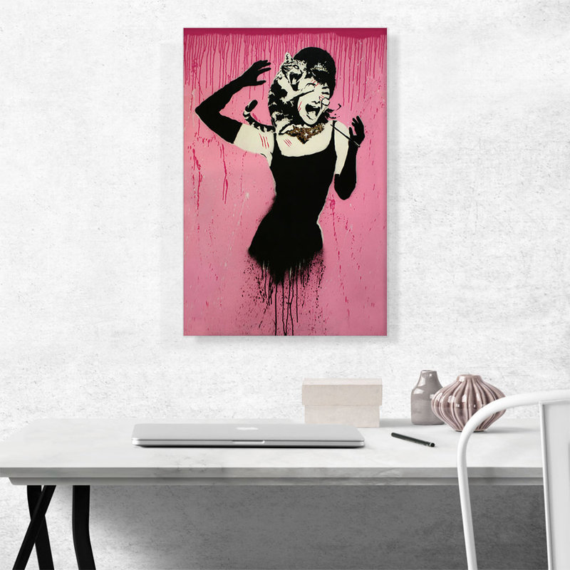 «Audrey Hepburn Attacked by Cat» par Banksy, reproduction d'art sur toile tendue, H 26 po x l 18 po x P 0,75 po