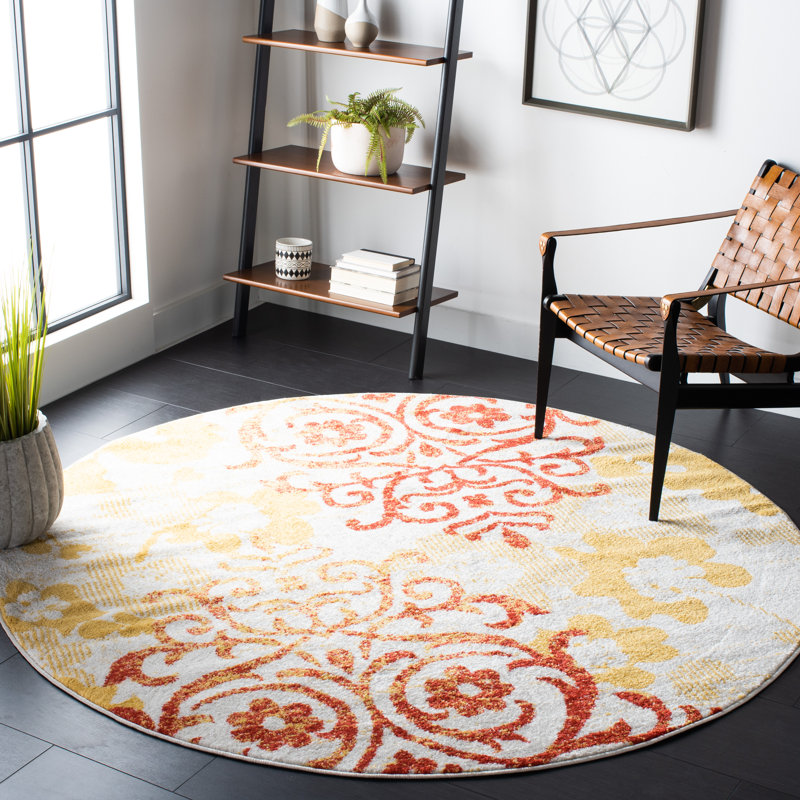Tapis à motif floral Akshayen, Rond 6 pi 7 po