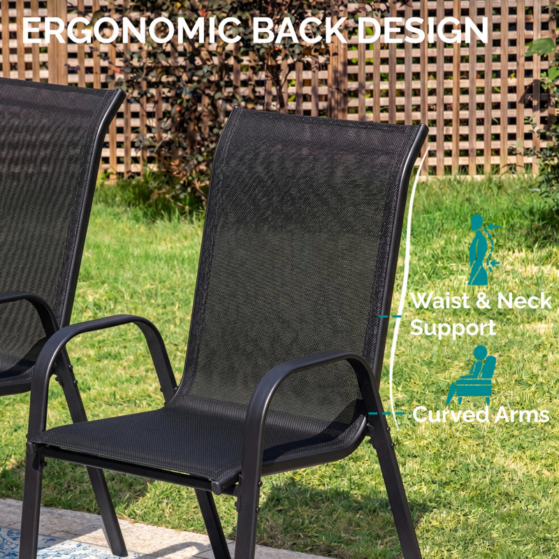 All Weather Patio Dining Set For 6, Outdoor Table And Chairs With 1.69″ Umbrella Hole,  30"X 55" Table And Stackable Chair, For Lawn, Deck (Umbrella Not Included) (Gray Table & Black Chairs )