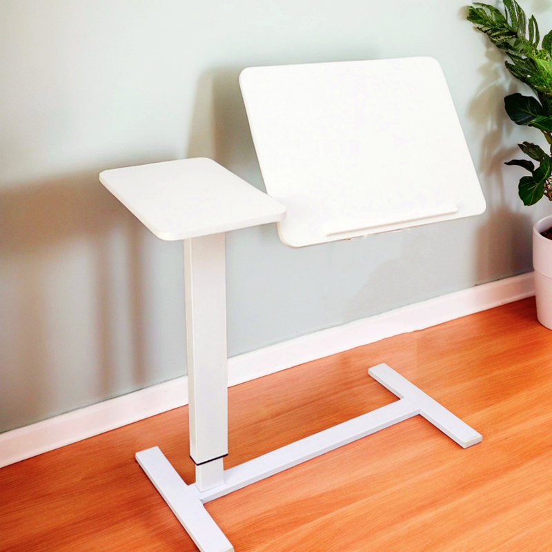 Table de chevet pliante, support mobile pour ordinateur portable, table de chevet inclinable avec roulettes, plateau à hauteur réglable (blanc)