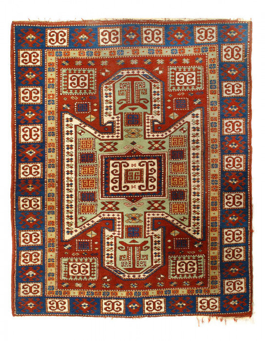 Tapis rouge en laine d'agneau unique 5 pi 3 po x 4 pi 4 po Jaimi