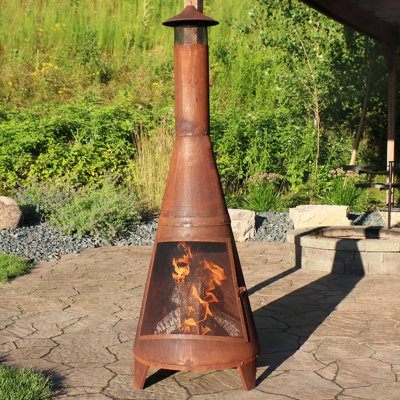  70'' H x 23.5'' W 70" Rust Patina Finish Steel Wood-Burning Chiminea with Spark Screen