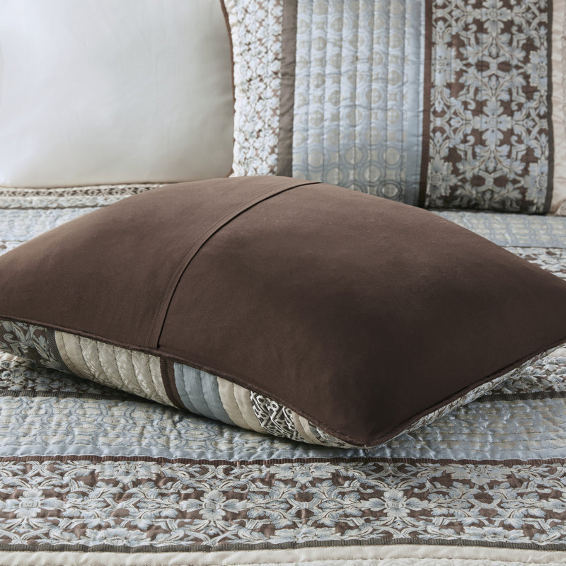Blue and Brown Reversible Cotton Jacquard Quilt Set, Full