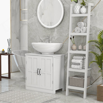 Bathroom Sink Cabinet, Pedestal Sink Cabinet With Adjustable Shelf, White