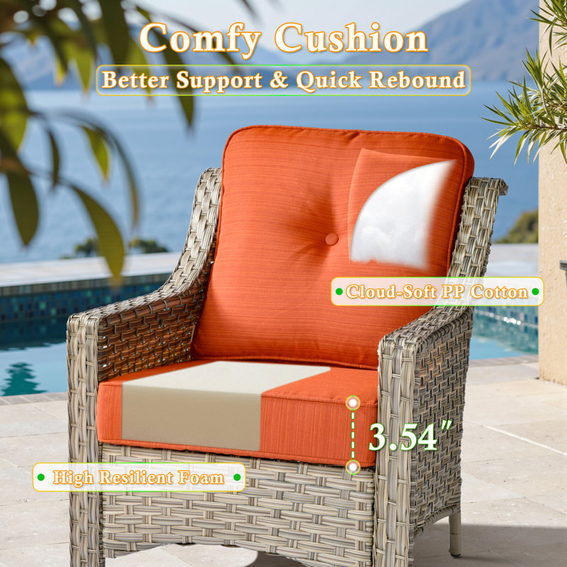Wicker 6 - Person Patio Conversation Set with Cushions, Orange
