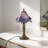 Tiffany Style Blue Purple Petal Stained Glass Table Lamp, Antique Bronze Resin Base, E26 Warm Bulb Included, Vintage Accent Lamp-1660781694