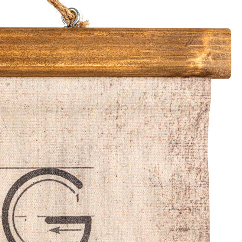 Holler Canvas and Wood Scroll Wall Decor with Alphabet, Numbers and Jute Hanger