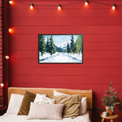 Snowy Tall Tree Pass Framed Giclee, design by Petal Prints Design