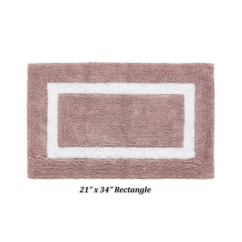 Widman 100% Cotton Tufted Reversible Bath Rug, Soft & Super Absorbent, Machine Washable Bathroom Rug for Shower, Tub & Sink Areas, 21" x 34" Rectangle, PInk/White