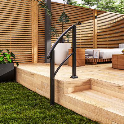 Hand Rails For Outdoor Steps, 1-3 Step Outdoor Stair Railing, Metal Staircase Handrail With Installation Kit For Porch Deck Wood Concrete Steps, Black