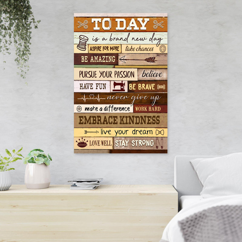 «Inspire Quote For New Day - Today Is A Brand New Day Aspire For More», reproduction d'art graphique sur toile tendue 1 pièce