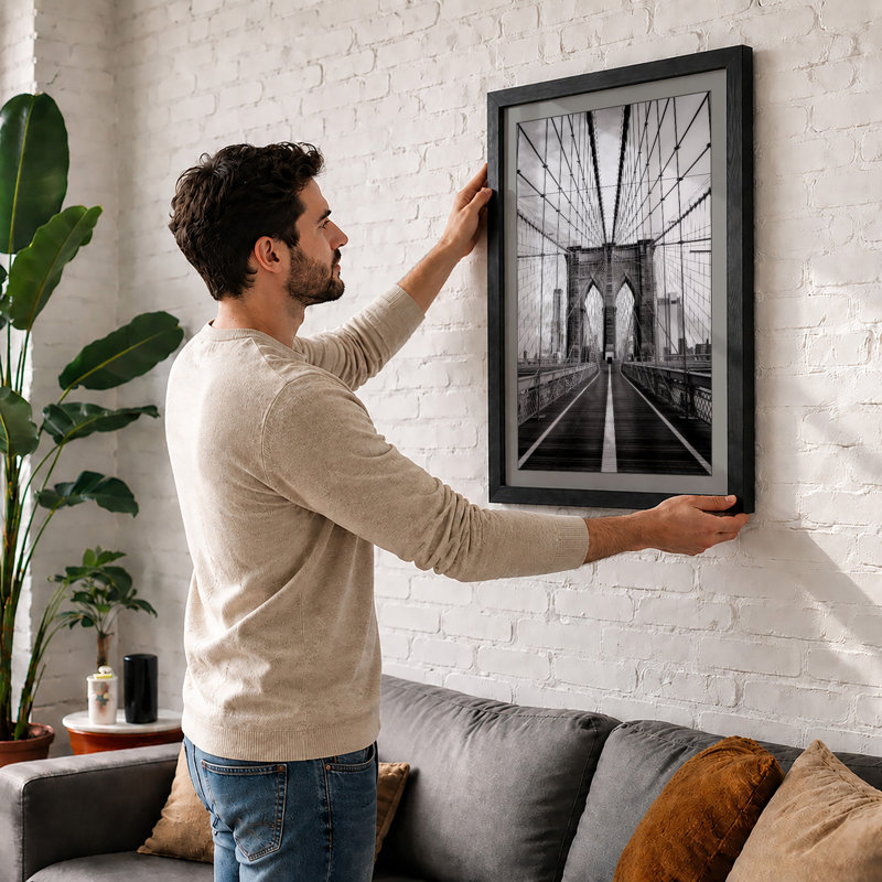 Brooklyn Bridge Perspective Industrial - Framed Print, A2 - 59.4 x 42.0 cm, Black