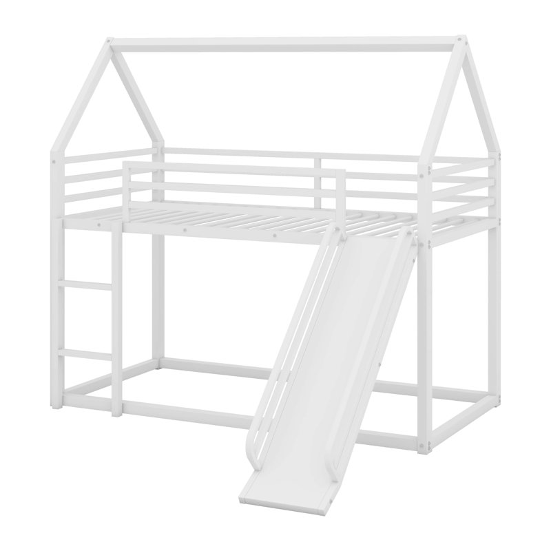 Lit superposé simple en métal avec glissière et échelle, Blanc