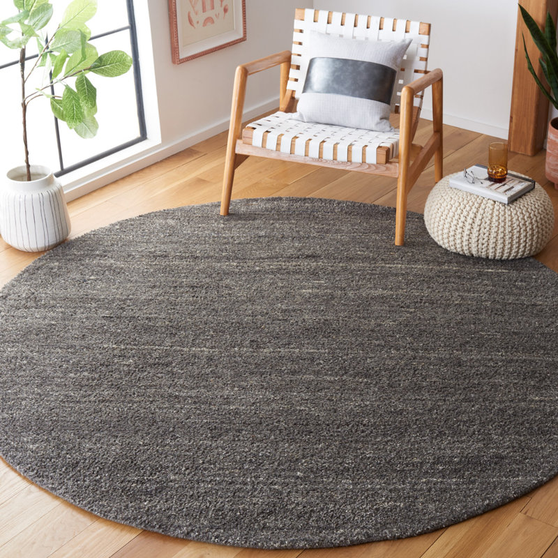 Misak Hand Tufted Wool/Cotton & Other Fiber Solid Color Rug in Gray, Round 7'