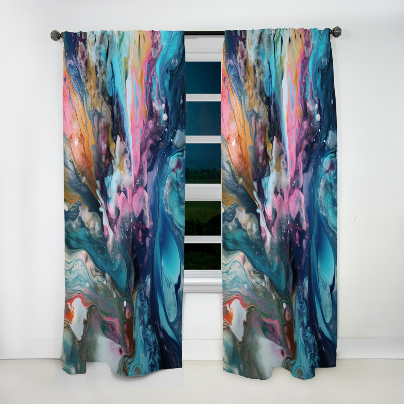 Teal Pink Aqua Symphony - Abstract Curtain - Room Darkening Abstract Curtain - 1 Panels, 52" W x 84" L