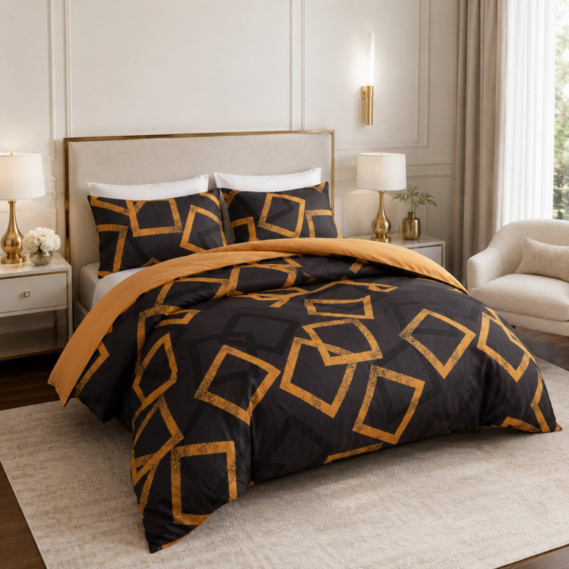 Premium Reversible Duvet Cover Set with Zipper Closure and Corner Ties, Single Duvet Cover + 1 Standard Pillowcase