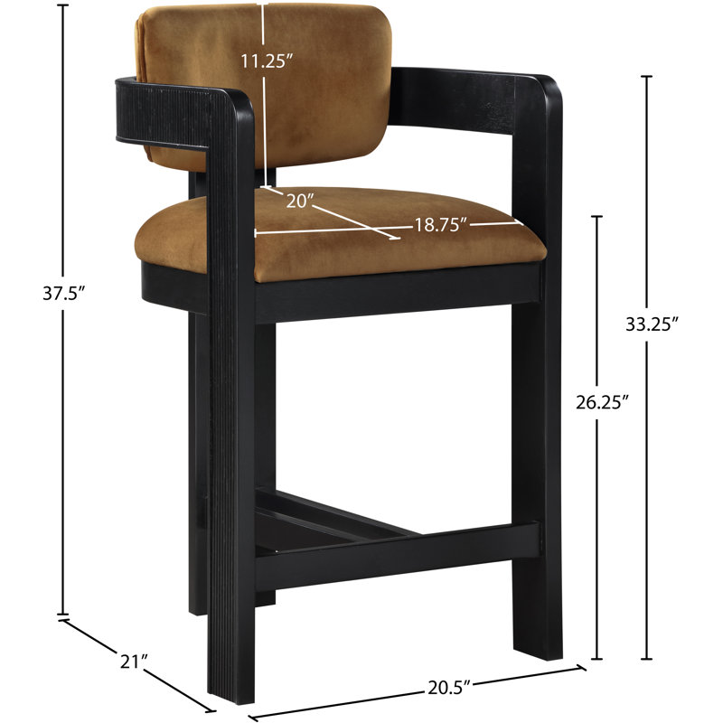 Tabouret rembourré Sacha Howley, Noir, Velours, Selle de cuir