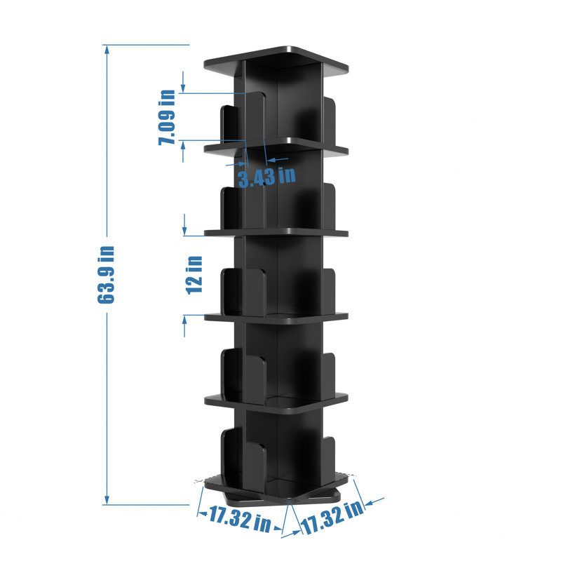 Black Rotating Bookshelf, 360 Display 5 Tier Rotating Bookshelf Tower, Floor Standing Revolving Bookcase, Wooden Small Bookshelf For Small Spaces, And Living Room