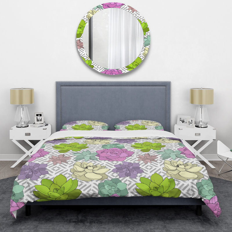 Multicolore fleur botanique - ensemble de housse de couette floral - microfibre de polyester