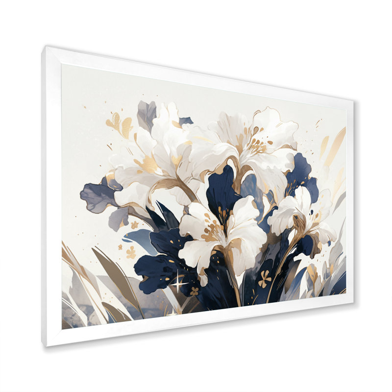 " Gold White Iris Impressions Flower ", 30" H x 40" W x 1" D, White Single Picture Framed